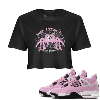 4s Retro Orchid shirts to match jordans Spooky Fortune Fly sneaker match tees Air Jordan 4 WMNS Orchid match shoes to clothes SNRT Sneaker Tees unisex cotton Black 1 crop tee