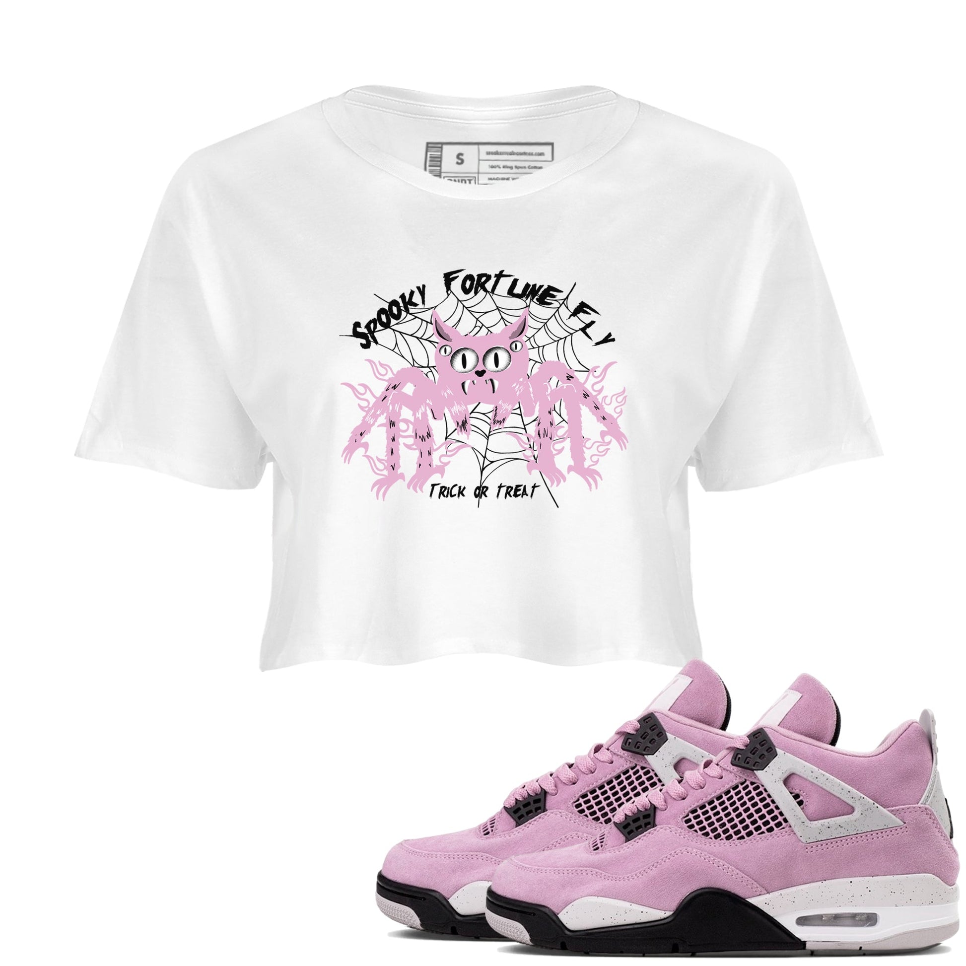 4s Retro Orchid shirts to match jordans Spooky Fortune Fly sneaker match tees Air Jordan 4 WMNS Orchid match shoes to clothes SNRT Sneaker Tees unisex cotton White 1 crop tee