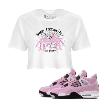 4s Retro Orchid shirts to match jordans Spooky Fortune Fly sneaker match tees Air Jordan 4 WMNS Orchid match shoes to clothes SNRT Sneaker Tees unisex cotton White 1 crop tee