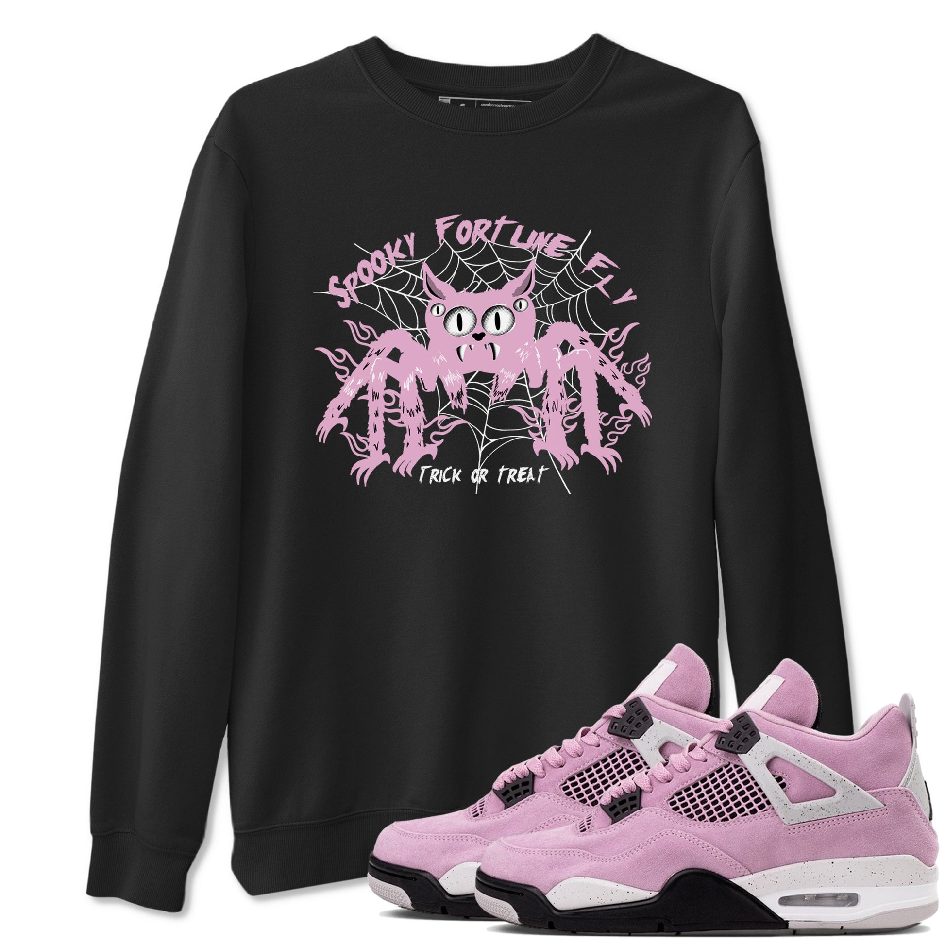 4s Retro Orchid shirts to match jordans Spooky Fortune Fly sneaker match tees Air Jordan 4 WMNS Orchid match shoes to clothes SNRT Sneaker Tees unisex cotton Black 1 shirts