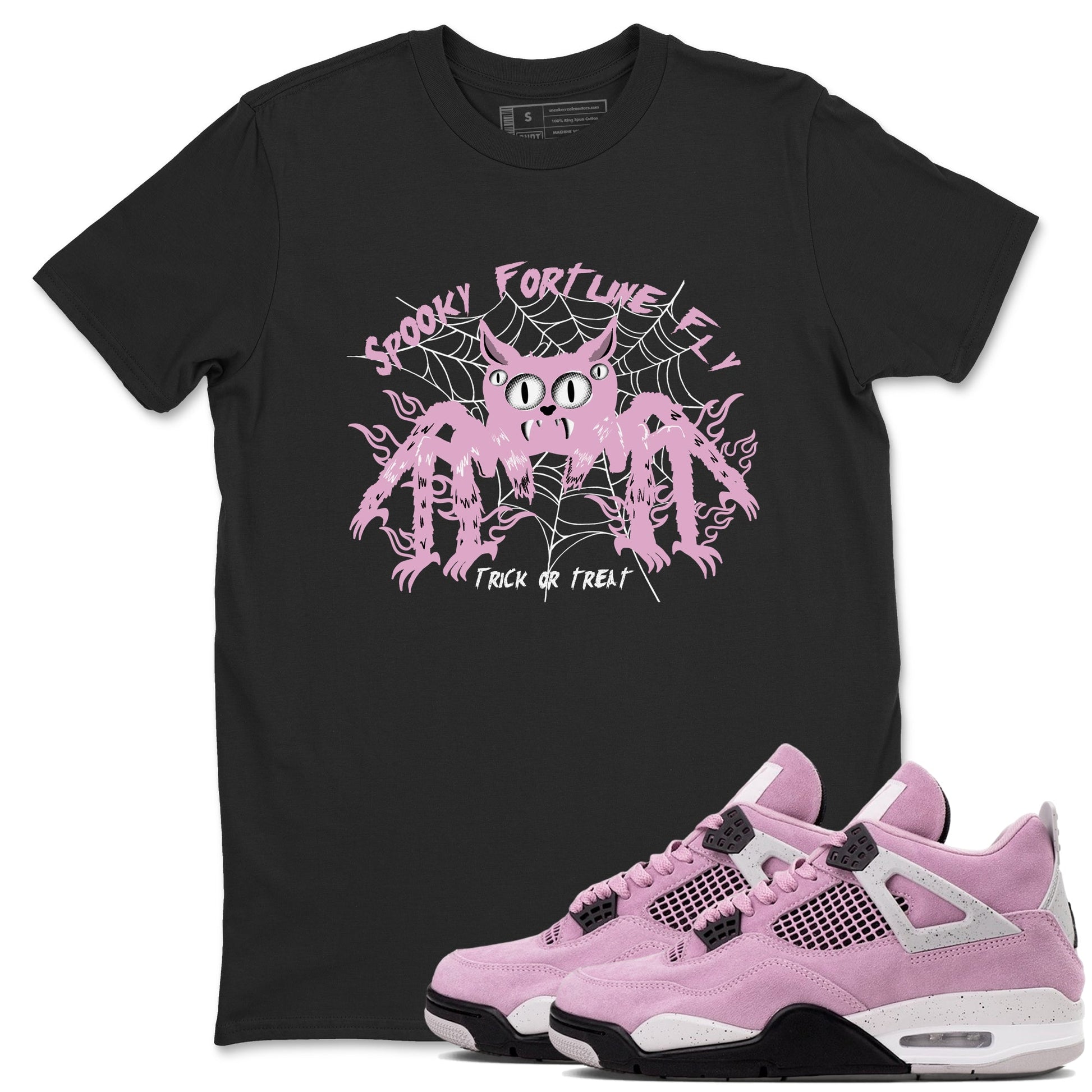 4s Retro Orchid shirts to match jordans Spooky Fortune Fly sneaker match tees Air Jordan 4 WMNS Orchid match shoes to clothes SNRT Sneaker Tees unisex cotton Black 1 shirts