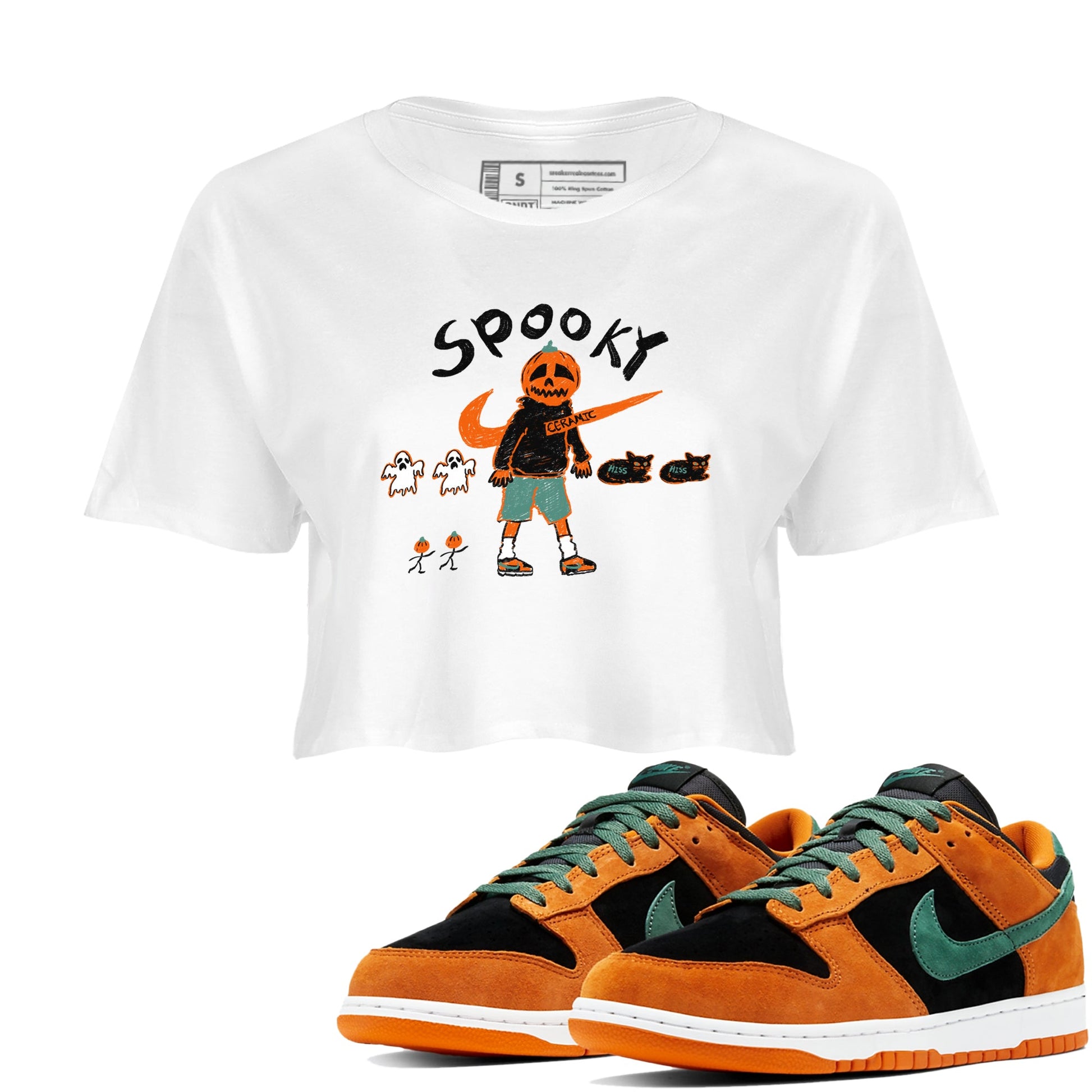 Dunk Low Ceramic shirts to match jordans Spooky Pumpkin unique Halloween sneaker tee Dunk Ceramic match shoes to clothes SNRT Sneaker Tees unisex cotton White 1 crop tee