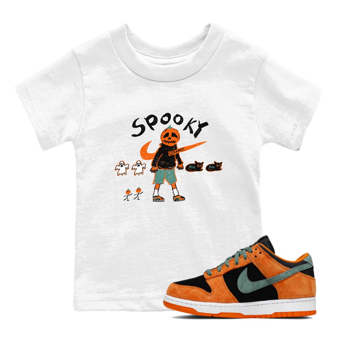 Dunk Low Ceramic shirts to match jordans Spooky Pumpkin unique Halloween sneaker tee Dunk Ceramic match shoes to clothes SNRT Sneaker Tees Youth Baby White 1 tee