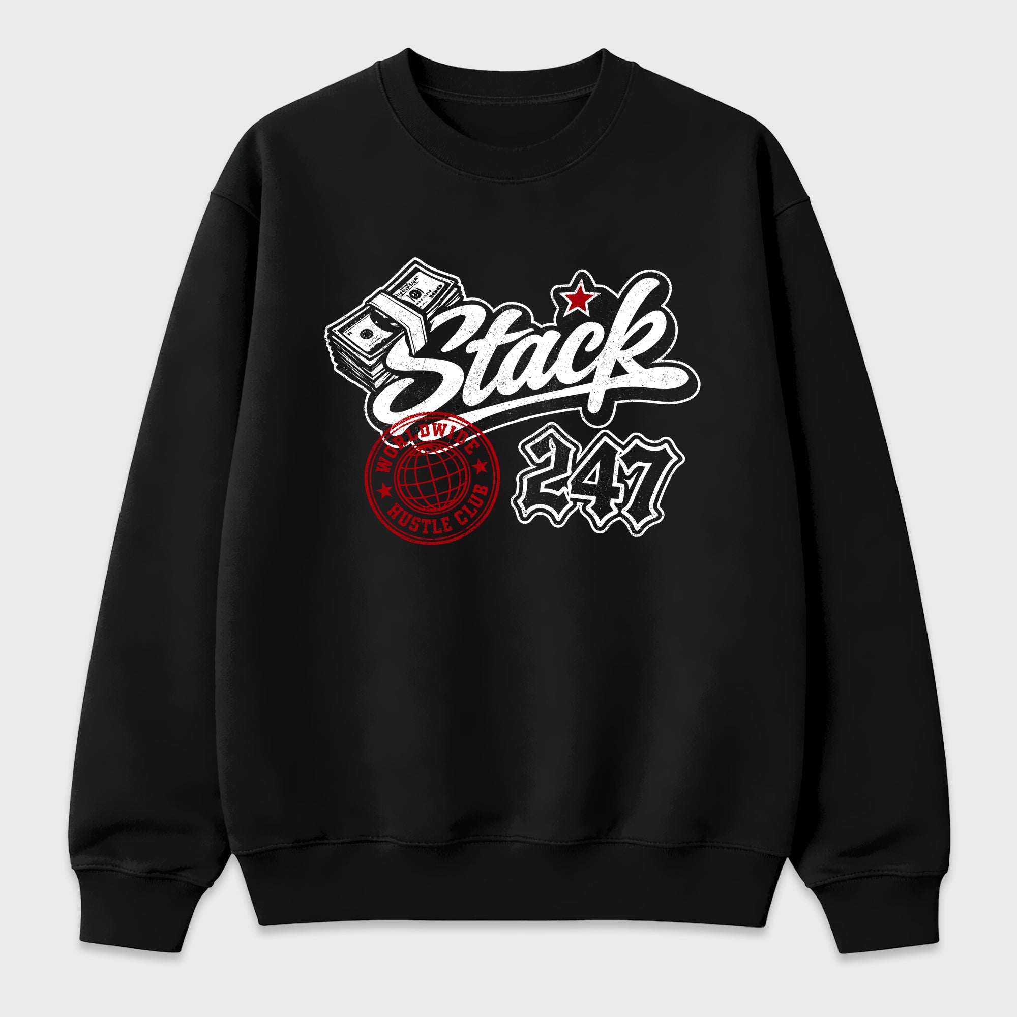 Stack 247 Graphic T-Shirt featuring original streetwear artwork designed to match the Air Jordan 9 True Red. Black 2 Graphic Tee.