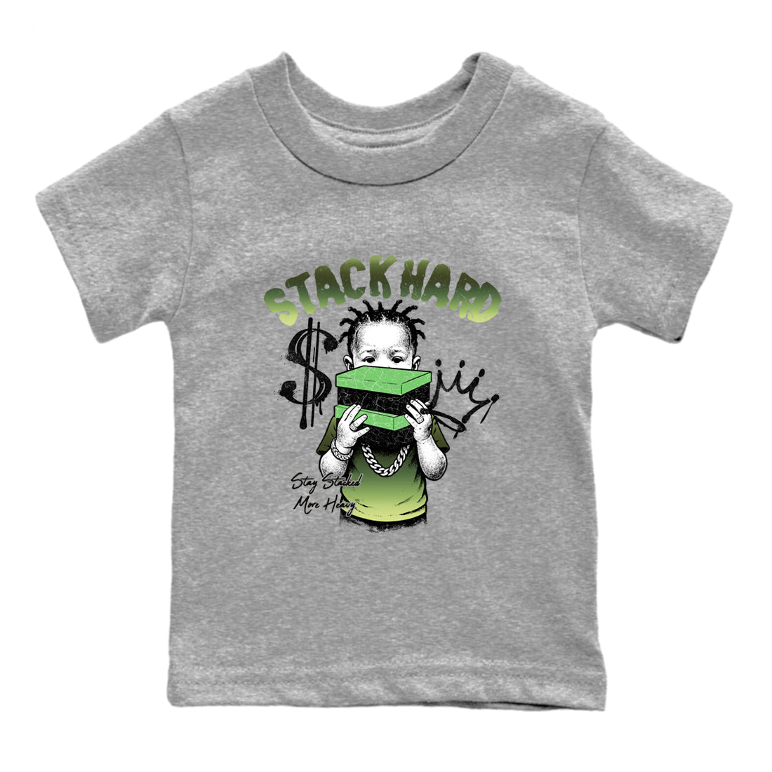 Best Christmas gifts for sneakerheads - Sneaker Tees To Match Air Foamposite One Pine Green Sneakers – Stack Hard Kids T-Shirt Heather Grey 2