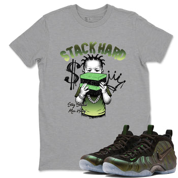 Best Christmas gifts for sneakerheads - Sneaker Tees To Match Air Foamposite One Pine Green Sneakers – Stack Hard Tee Heather Grey 1