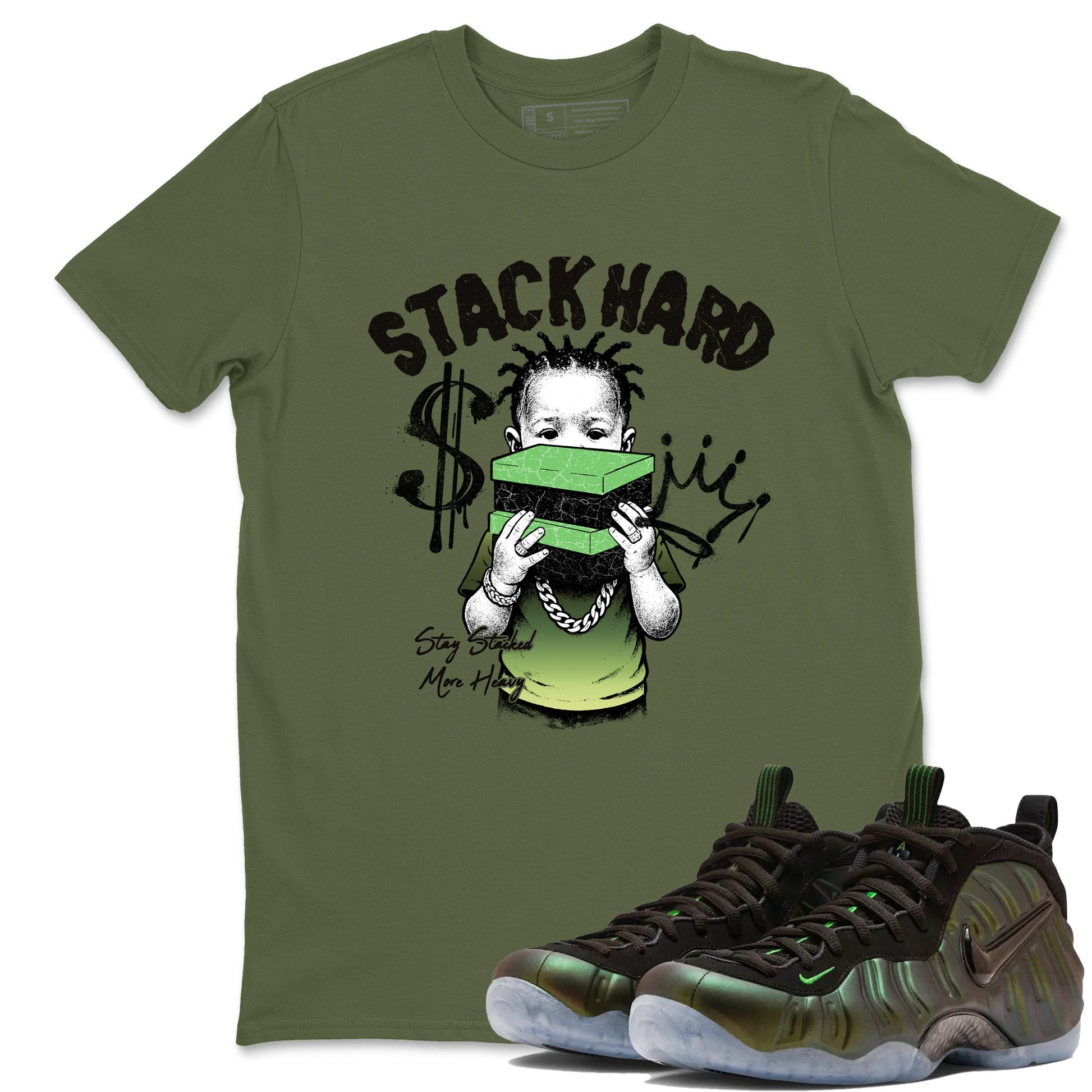 Best Christmas gifts for sneakerheads - Sneaker Tees To Match Air Foamposite One Pine Green Sneakers – Stack Hard Tee Military Green 1
