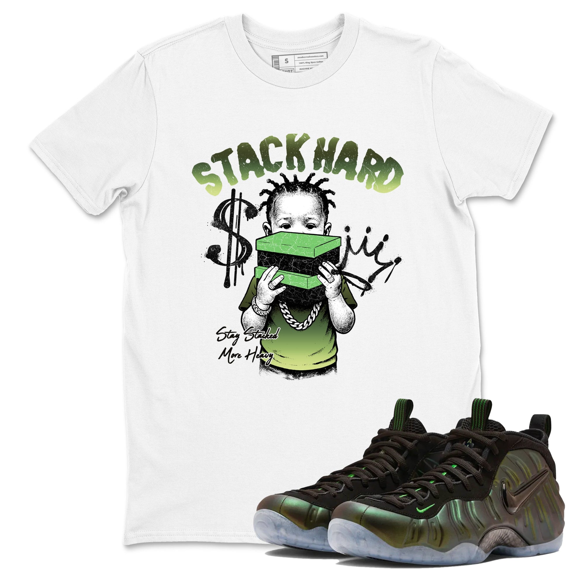 Best Christmas gifts for sneakerheads - Sneaker Tees To Match Air Foamposite One Pine Green Sneakers – Stack Hard Tee White 1