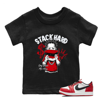 Sneaker match tees – Sneaker Tees To Match Air Jordan 1 Chicago Shoes – Stack Hard Kids T-Shirt Black 1