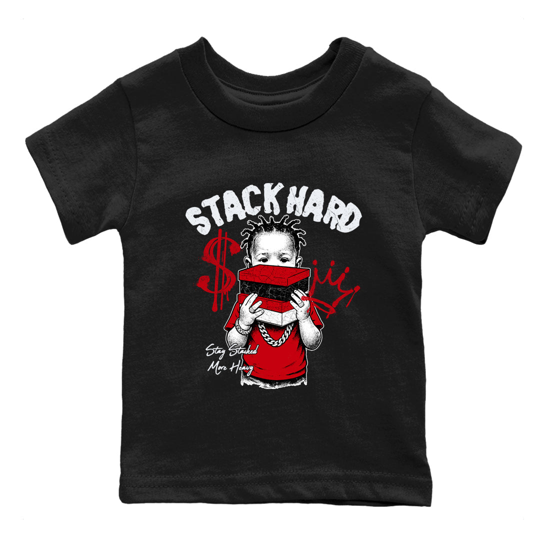 Sneaker match tees – Sneaker Tees To Match Air Jordan 1 Chicago Shoes – Stack Hard Kids T-Shirt Black 2