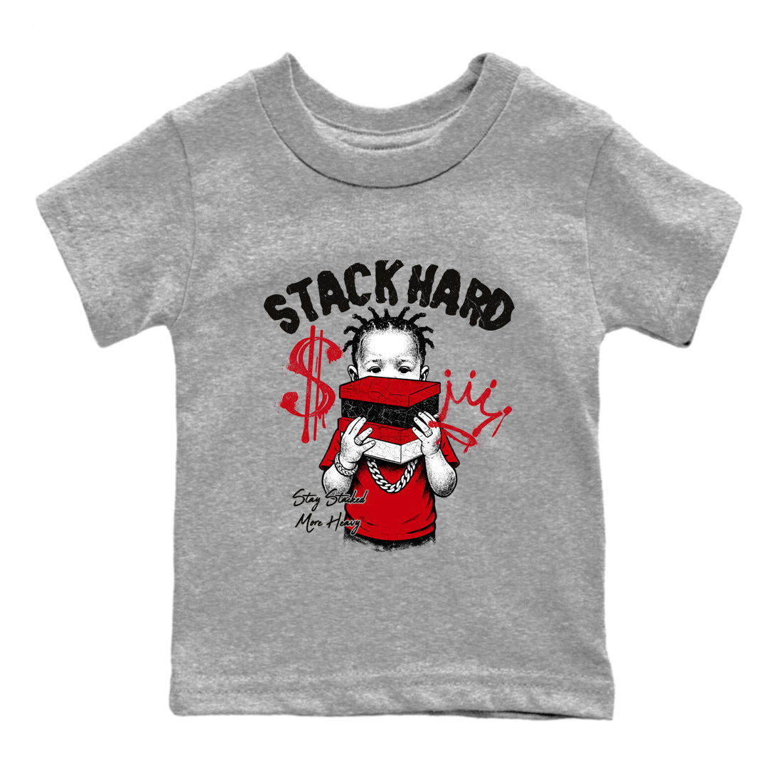 Sneaker match tees – Sneaker Tees To Match Air Jordan 1 Chicago Shoes – Stack Hard Kids T-Shirt Heather Grey 2