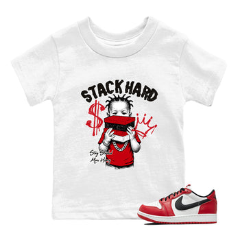 Sneaker match tees – Sneaker Tees To Match Air Jordan 1 Chicago Shoes – Stack Hard Kids T-Shirt White 1