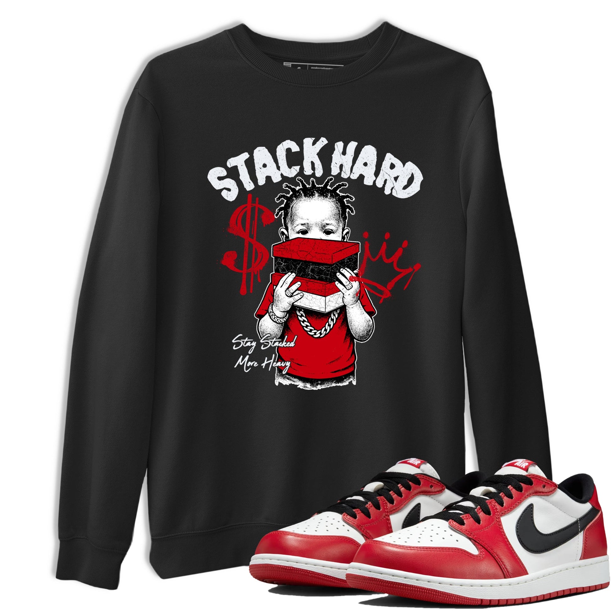 Sneaker match tees – Sneaker Tees To Match Air Jordan 1 Chicago Shoes – Stack Hard Tee Black 1