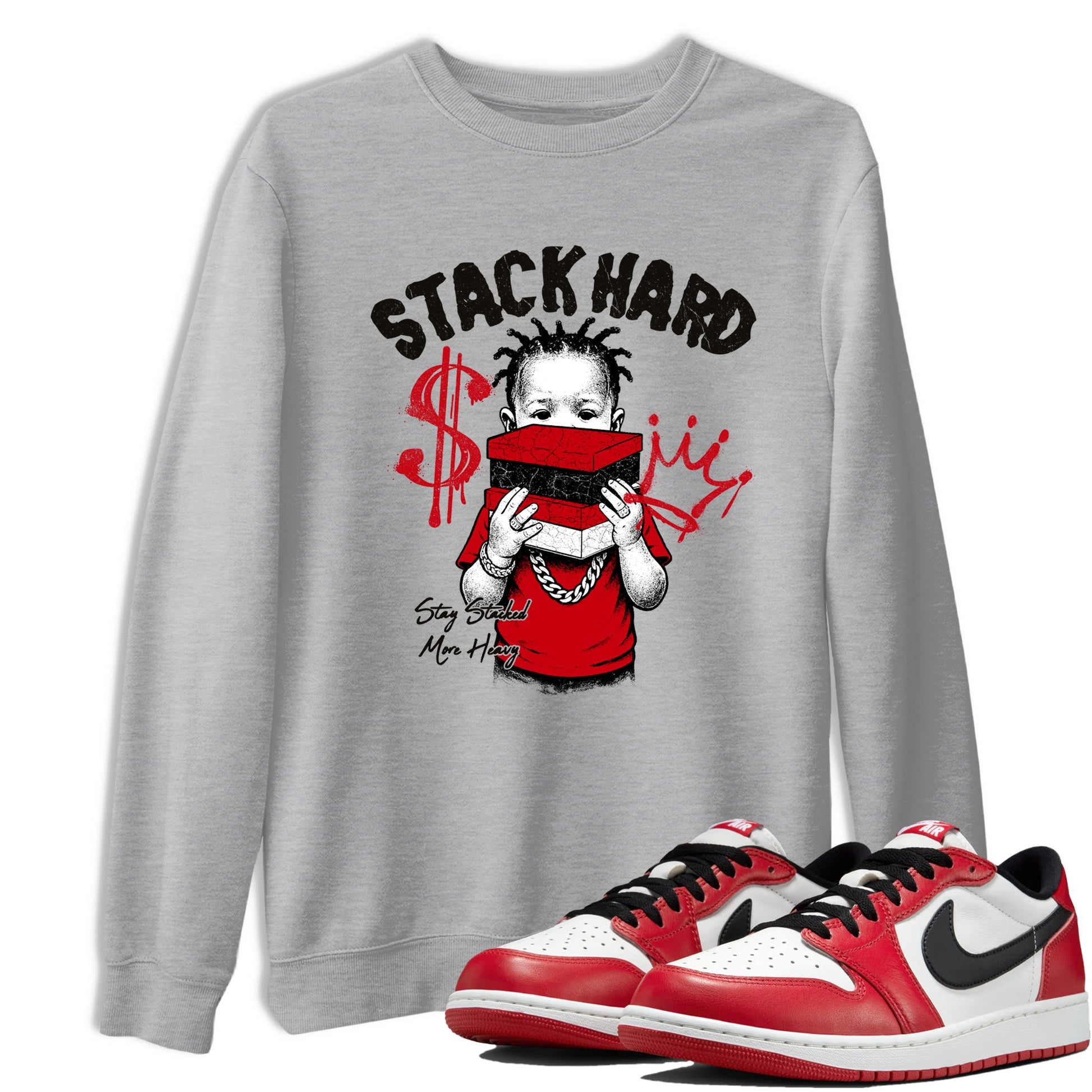 Sneaker match tees – Sneaker Tees To Match Air Jordan 1 Chicago Shoes – Stack Hard Tee Heather Grey 1