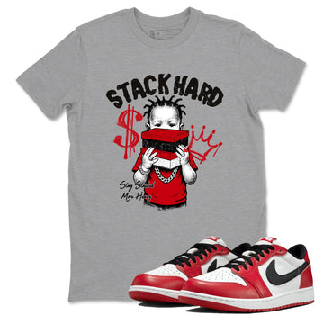 Sneaker match tees – Sneaker Tees To Match Air Jordan 1 Chicago Shoes – Stack Hard Tee Heather Grey 1