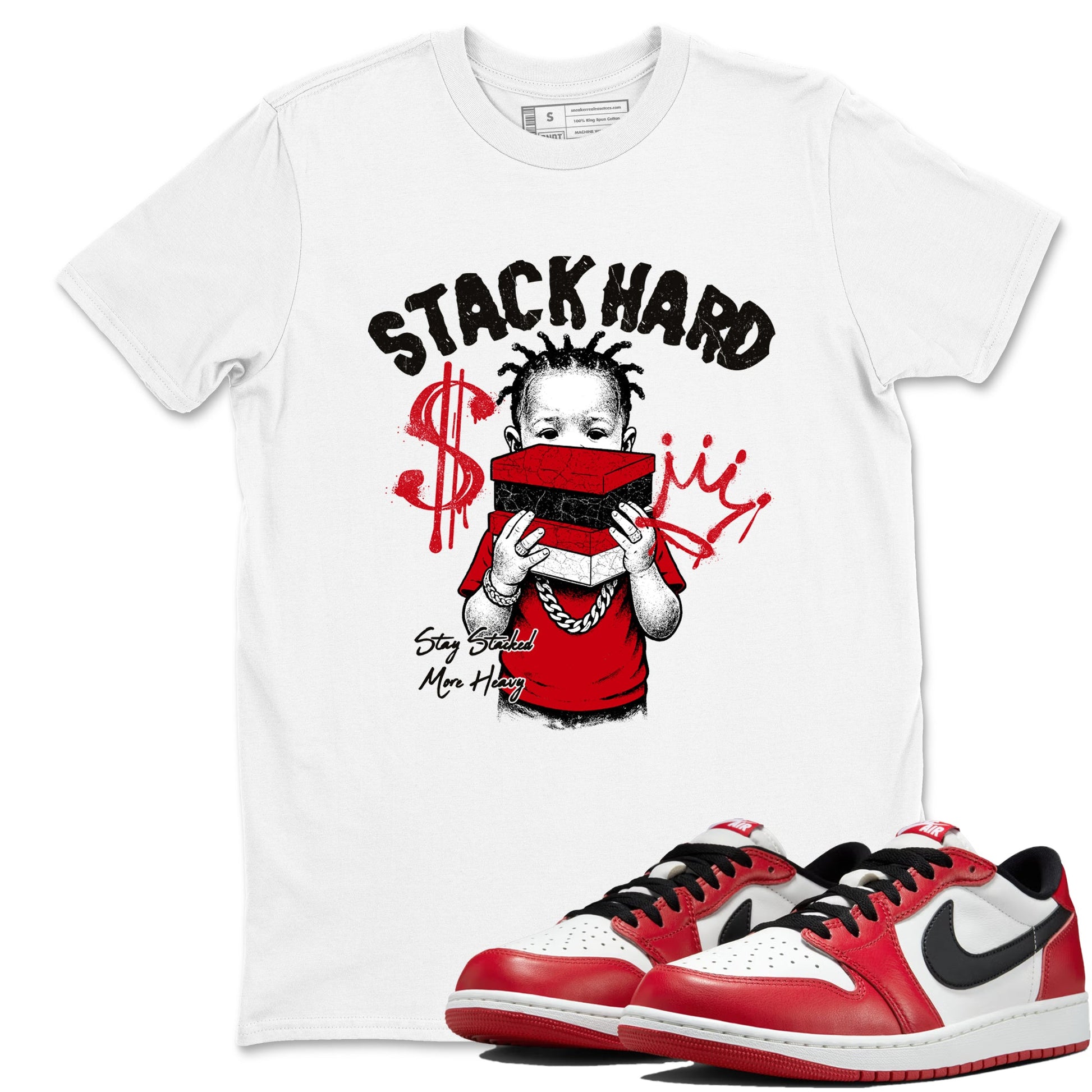 Sneaker match tees – Sneaker Tees To Match Air Jordan 1 Chicago Shoes – Stack Hard Tee White 1