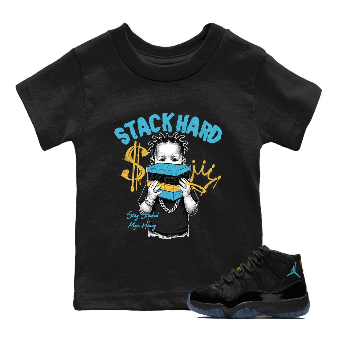 Sneaker match tees – Sneaker Tees To Match Air Jordan 11 Gamma Shoes – Stack Hard Kids T-Shirt Black 1