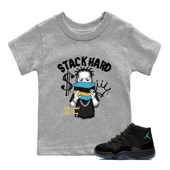 Sneaker match tees – Sneaker Tees To Match Air Jordan 11 Gamma Shoes – Stack Hard Kids T-Shirt Heather Grey 1