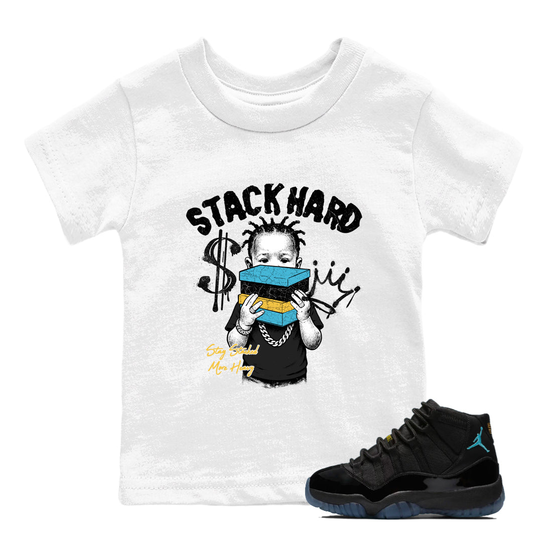 Sneaker match tees – Sneaker Tees To Match Air Jordan 11 Gamma Shoes – Stack Hard Kids T-Shirt White 1
