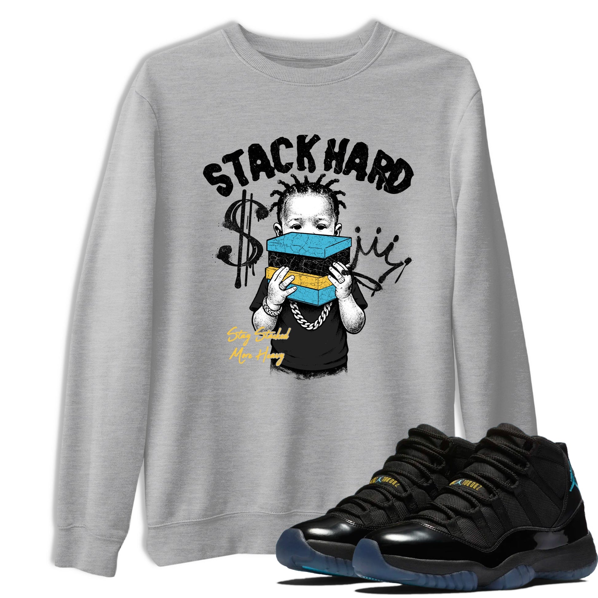 Sneaker match tees – Sneaker Tees To Match Air Jordan 11 Gamma Shoes – Stack Hard Tee Heather Grey 1