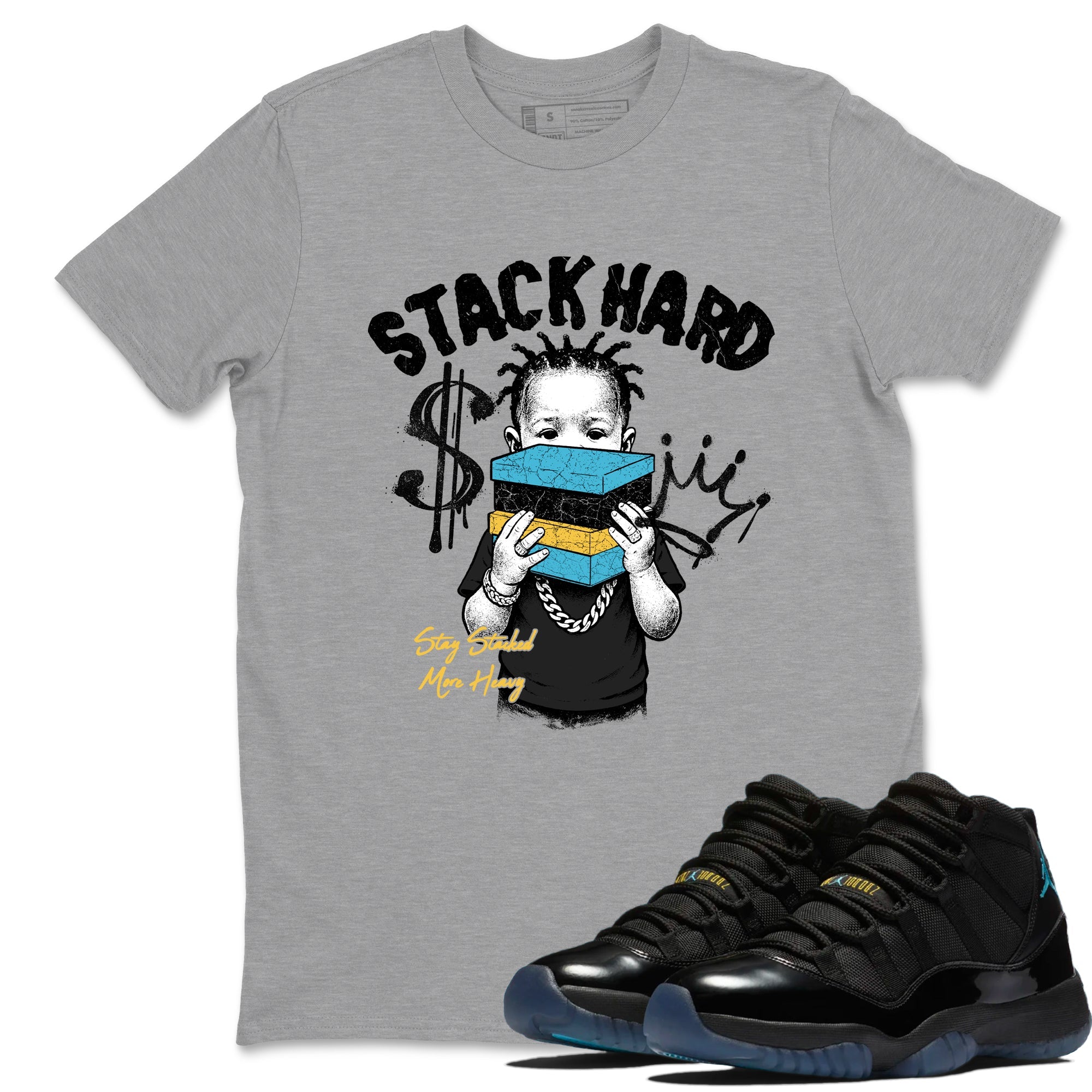 Sneaker match tees – Sneaker Tees To Match Air Jordan 11 Gamma Shoes – Stack Hard Tee Heather Grey 1