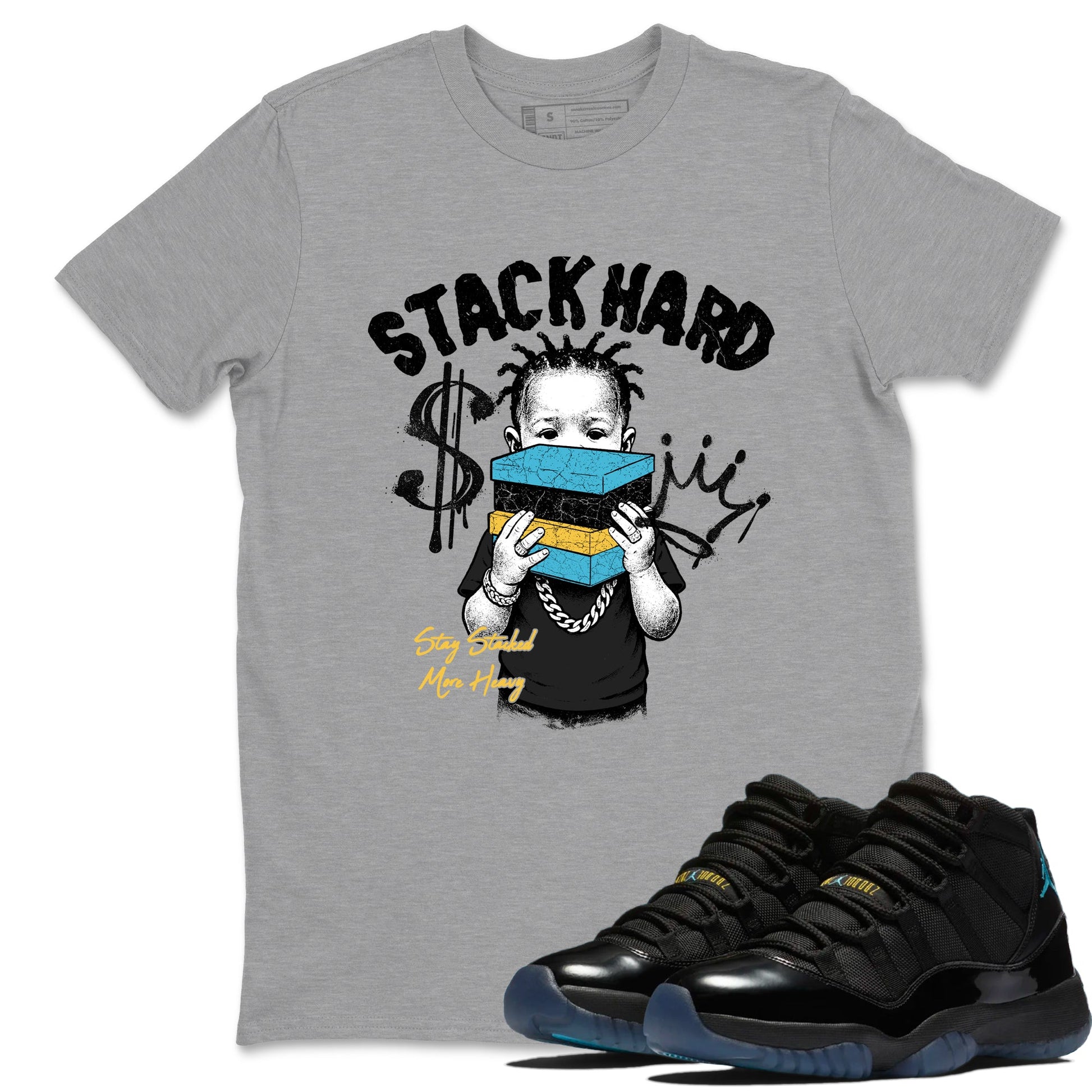 Sneaker match tees – Sneaker Tees To Match Air Jordan 11 Gamma Shoes – Stack Hard Tee Heather Grey 1