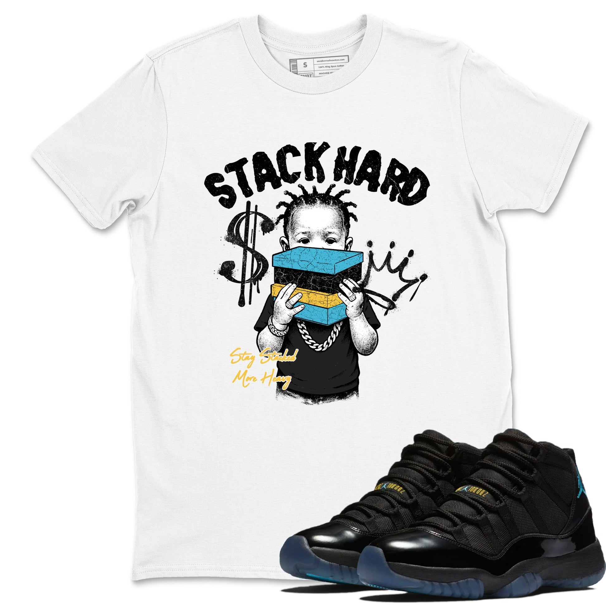 Sneaker match tees – Sneaker Tees To Match Air Jordan 11 Gamma Shoes – Stack Hard Tee White 1