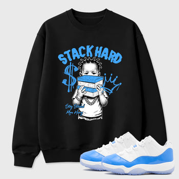 Sneaker match tees – Sneaker Tees To Match Air Jordan 11 University Blue Shoes – Stack Hard Tee Black 1