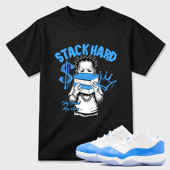 Sneaker match tees – Sneaker Tees To Match Air Jordan 11 University Blue Shoes – Stack Hard Tee Black 1