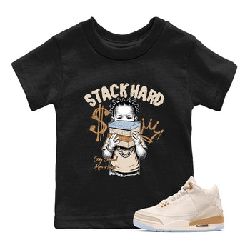 Sneaker match tees – Sneaker Tees To Match Air Jordan 3 Champagne and Oysters Shoes – Stack Hard Kids T-Shirt Black 1
