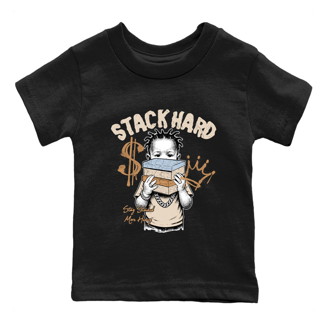 Sneaker match tees – Sneaker Tees To Match Air Jordan 3 Champagne and Oysters Shoes – Stack Hard Kids T-Shirt Black 2