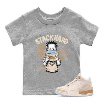 Sneaker match tees – Sneaker Tees To Match Air Jordan 3 Champagne and Oysters Shoes – Stack Hard Kids T-Shirt Heather Grey 1