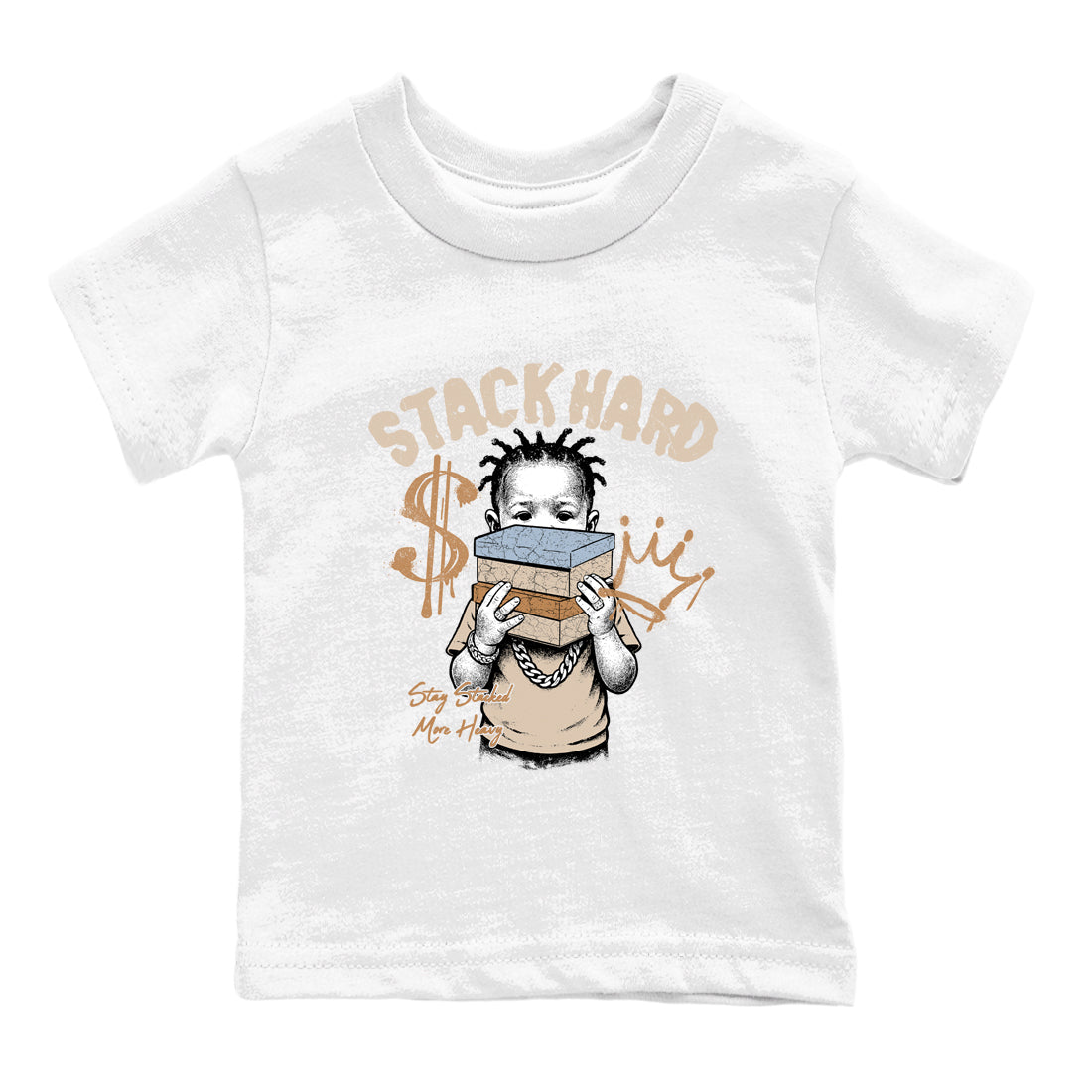 Sneaker match tees – Sneaker Tees To Match Air Jordan 3 Champagne and Oysters Shoes – Stack Hard Kids T-Shirt White 2