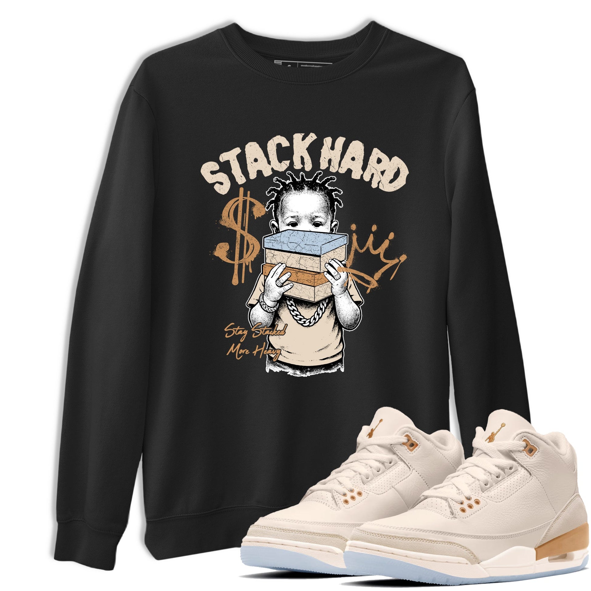 Sneaker match tees – Sneaker Tees To Match Air Jordan 3 Champagne and Oysters Shoes – Stack Hard Tee Black 1