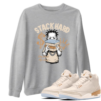 Sneaker match tees – Sneaker Tees To Match Air Jordan 3 Champagne and Oysters Shoes – Stack Hard Tee Heather Grey 1
