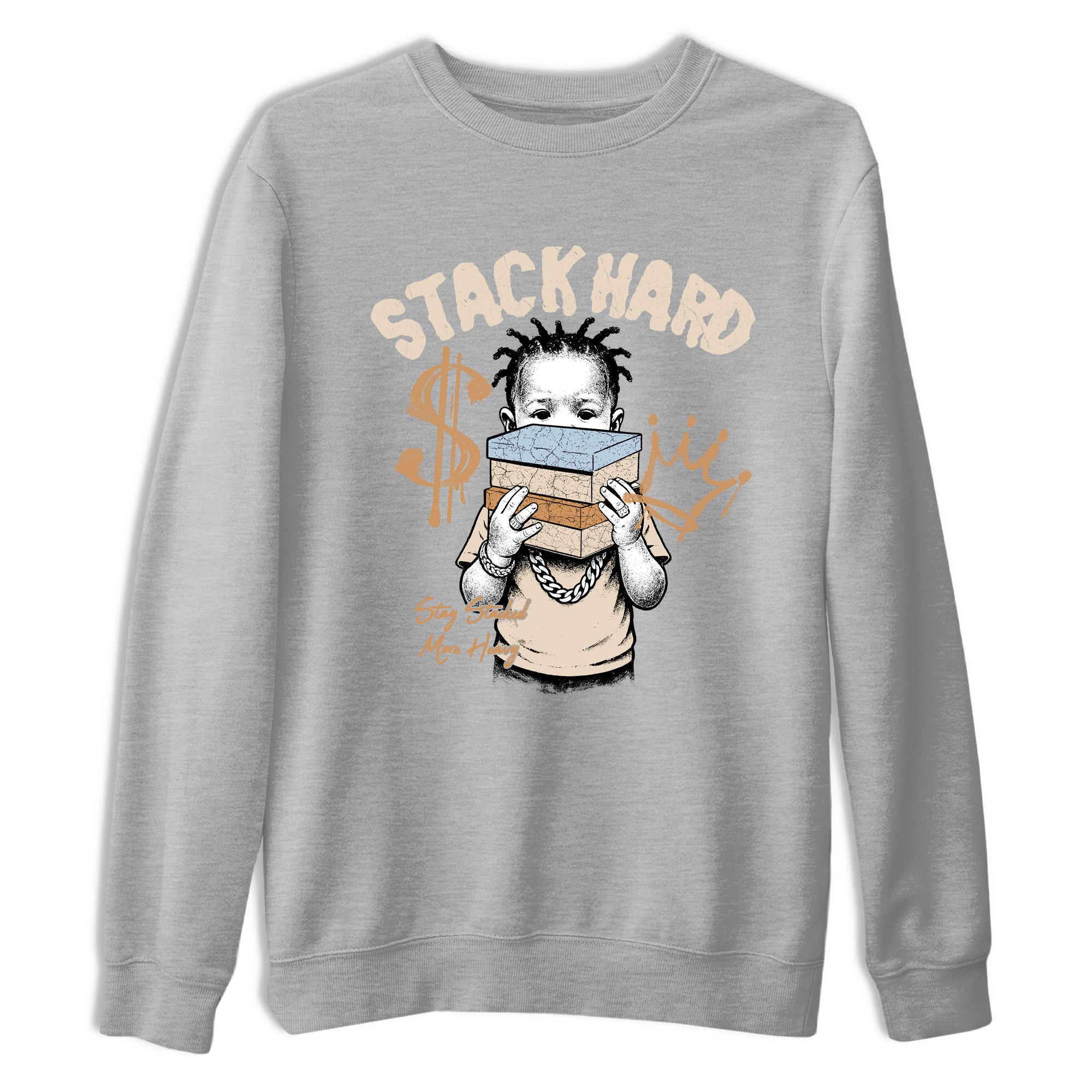 Sneaker match tees – Sneaker Tees To Match Air Jordan 3 Champagne and Oysters Shoes – Stack Hard Tee Heather Grey 2