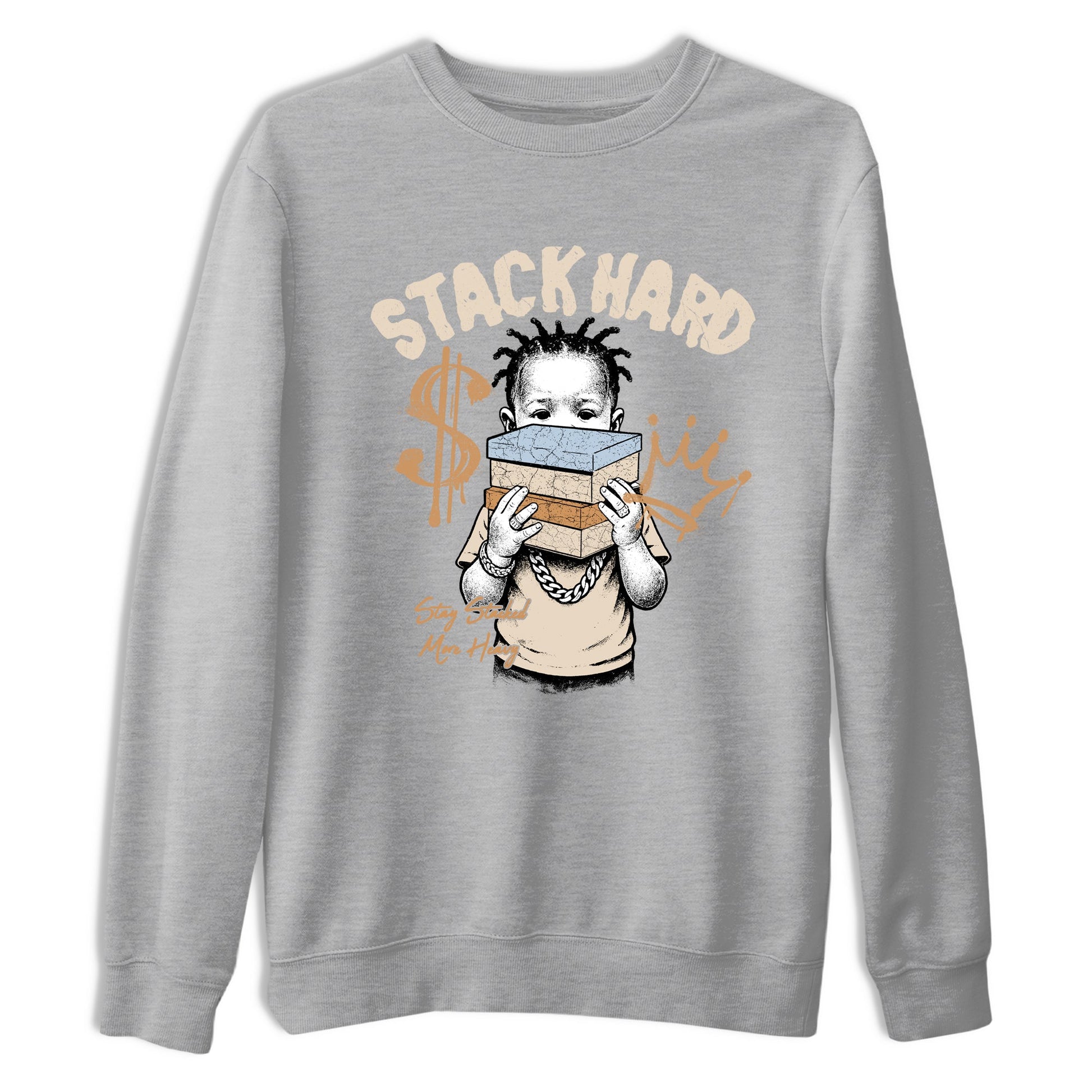 Sneaker match tees – Sneaker Tees To Match Air Jordan 3 Champagne and Oysters Shoes – Stack Hard Tee Heather Grey 2