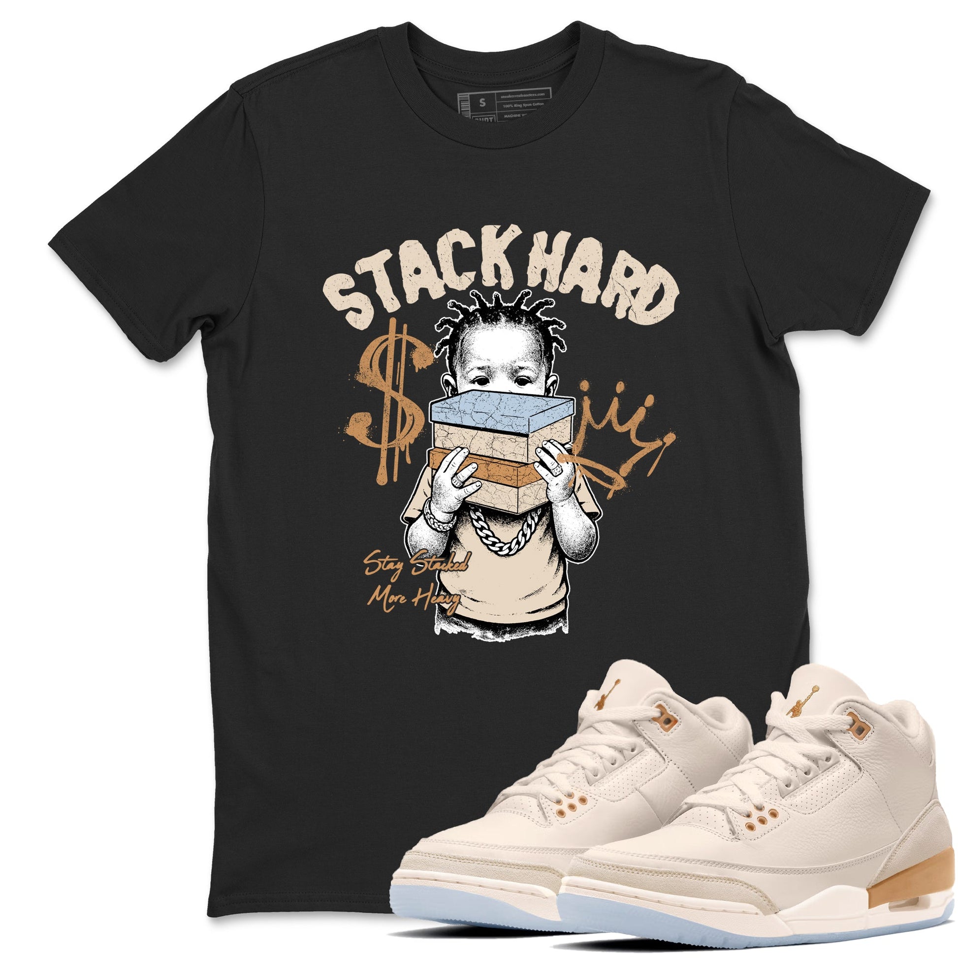 Sneaker match tees – Sneaker Tees To Match Air Jordan 3 Champagne and Oysters Shoes – Stack Hard Tee Black 1
