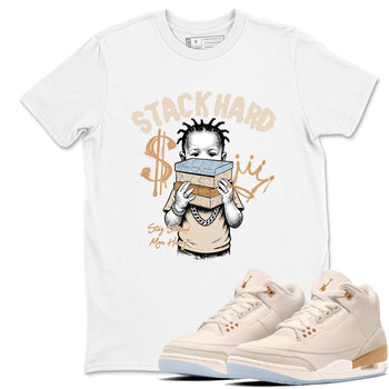 Sneaker match tees – Sneaker Tees To Match Air Jordan 3 Champagne and Oysters Shoes – Stack Hard Tee White 1