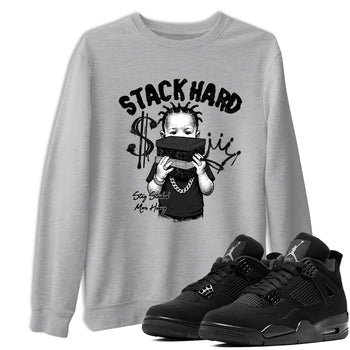 Sneaker match tees – Sneaker Tees To Match Air Jordan 4 Black Cat Shoes – Stack Hard Tee Heather Grey 1
