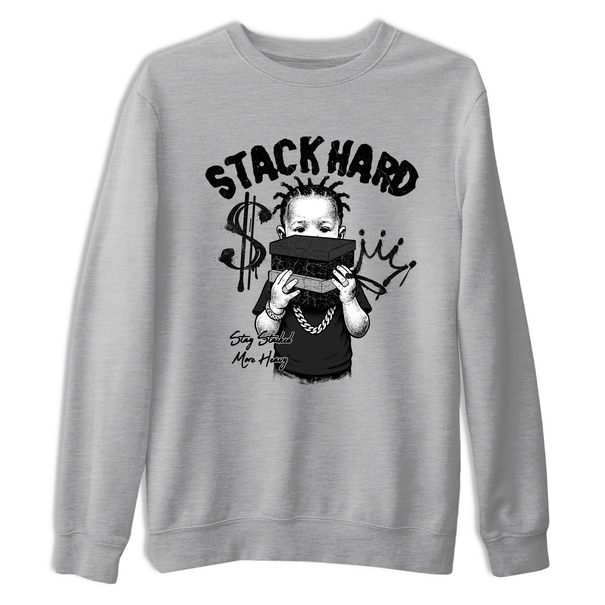 Sneaker match tees – Sneaker Tees To Match Air Jordan 4 Black Cat Shoes – Stack Hard Tee Heather Grey 2