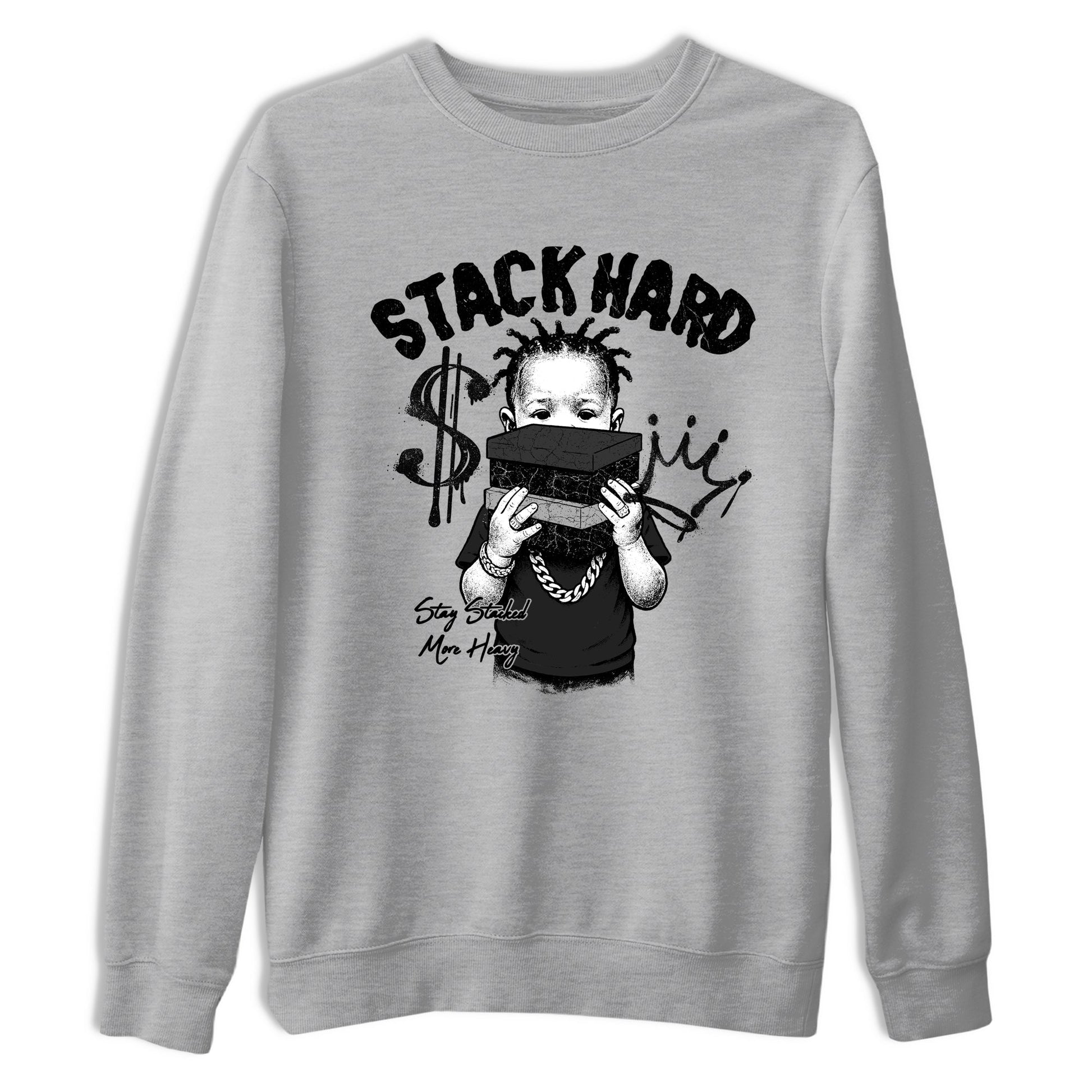 Sneaker match tees – Sneaker Tees To Match Air Jordan 4 Black Cat Shoes – Stack Hard Tee Heather Grey 2