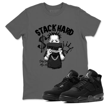 Sneaker match tees – Sneaker Tees To Match Air Jordan 4 Black Cat Shoes – Stack Hard Tee Cool Grey 1