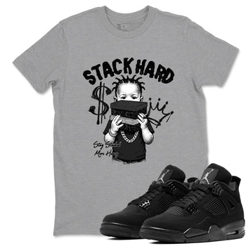 Sneaker match tees – Sneaker Tees To Match Air Jordan 4 Black Cat Shoes – Stack Hard Tee Heather Grey 1