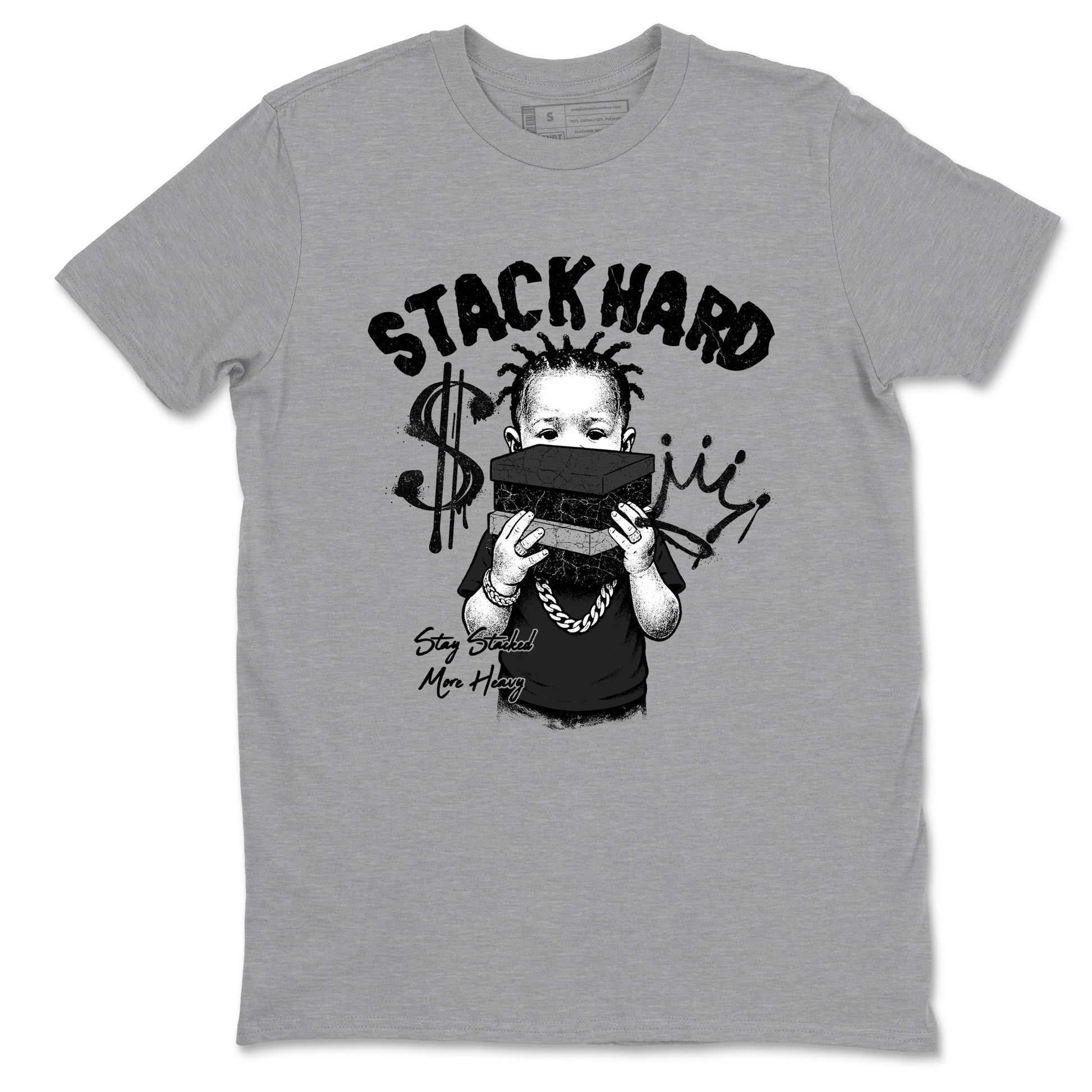 Sneaker match tees – Sneaker Tees To Match Air Jordan 4 Black Cat Shoes – Stack Hard Tee Heather Grey 2