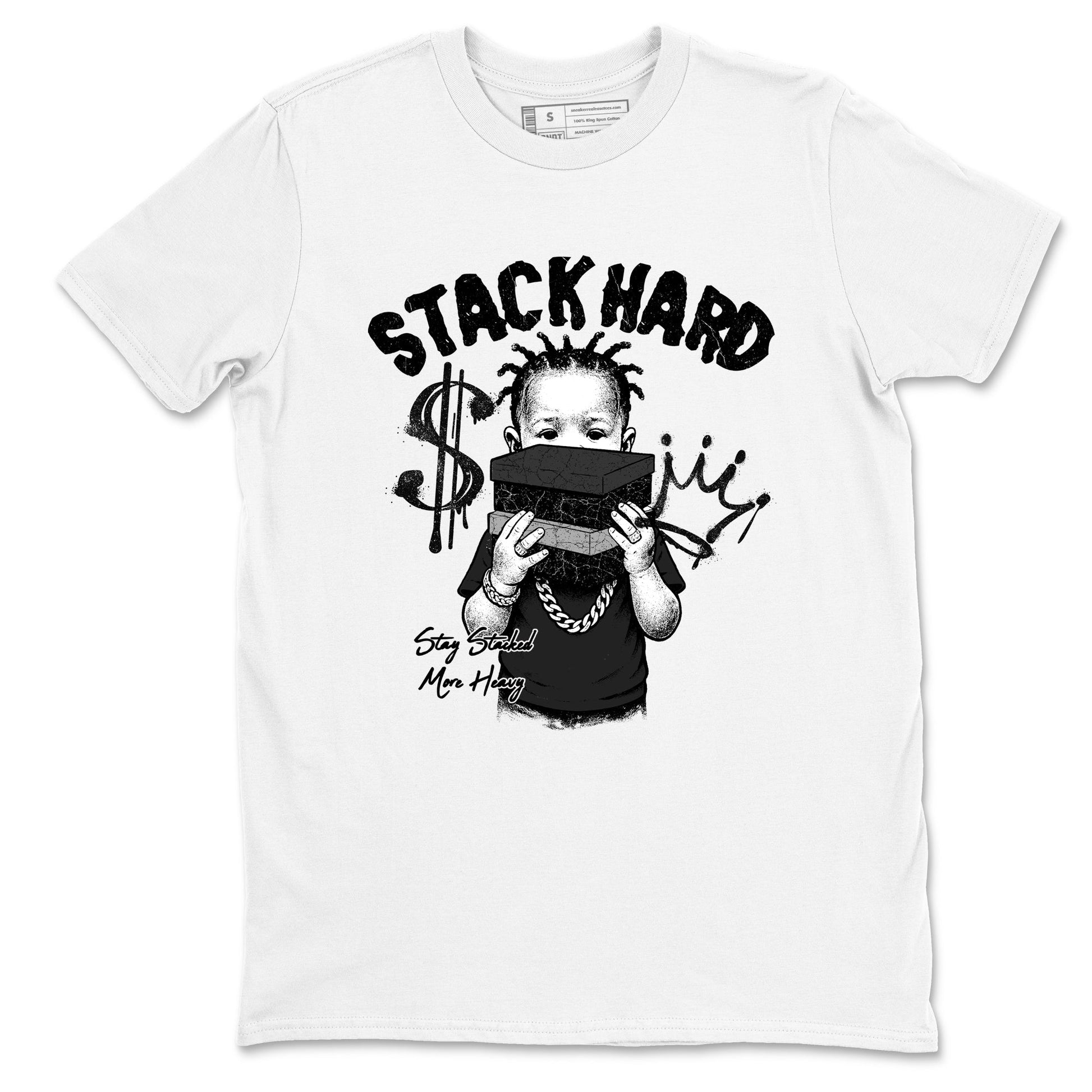 Sneaker match tees – Sneaker Tees To Match Air Jordan 4 Black Cat Shoes – Stack Hard Tee White 2