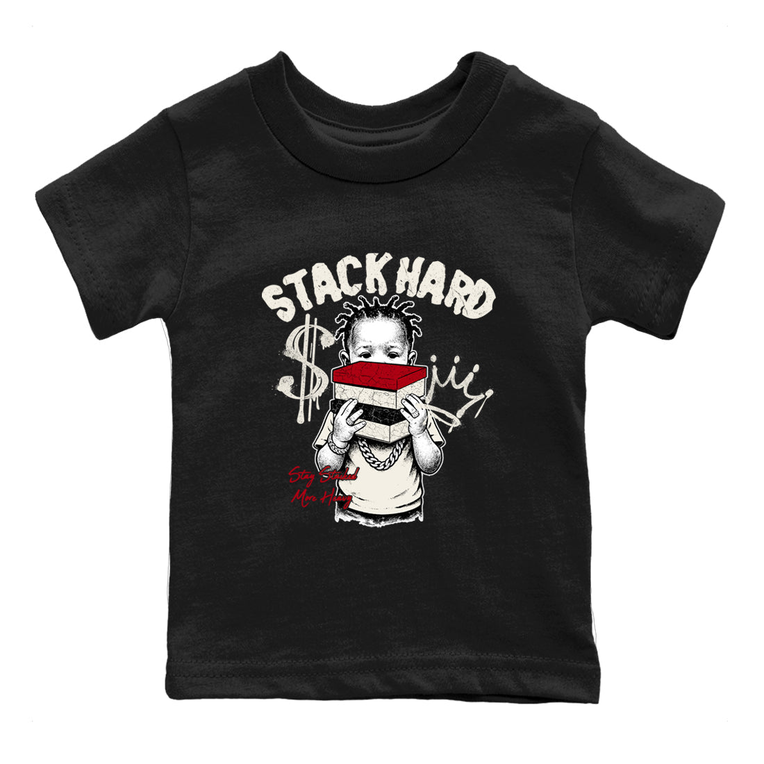 Sneaker match tees – Sneaker Tees To Match Air Jordan 4 Flight Club Shoes – Stack Hard Kids T-Shirt Black 2