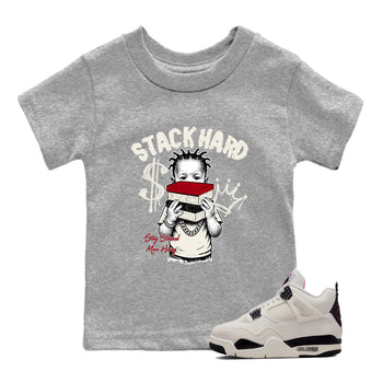 Sneaker match tees – Sneaker Tees To Match Air Jordan 4 Flight Club Shoes – Stack Hard Kids T-Shirt Heather Grey 1