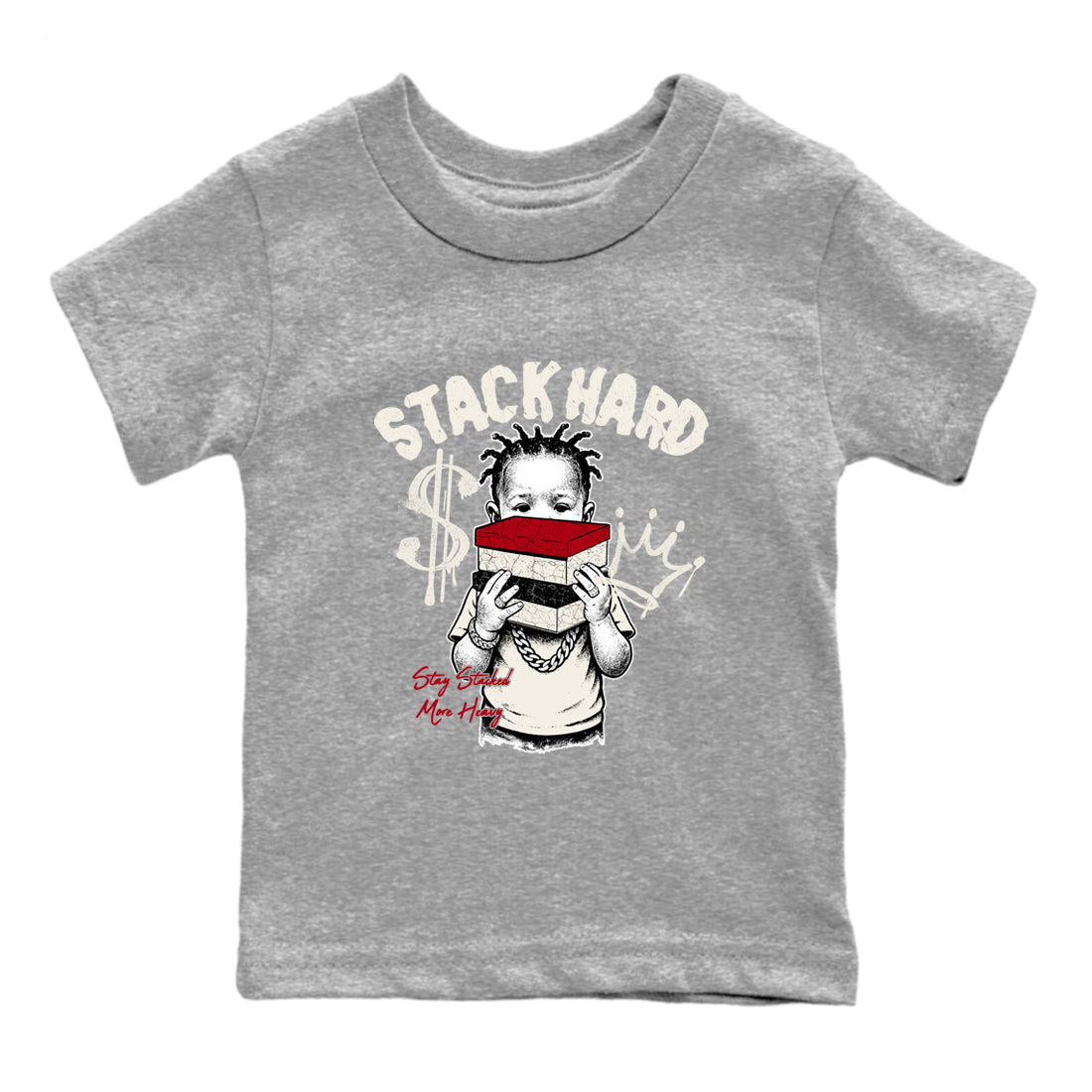 Sneaker match tees – Sneaker Tees To Match Air Jordan 4 Flight Club Shoes – Stack Hard Kids T-Shirt Heather Grey 2