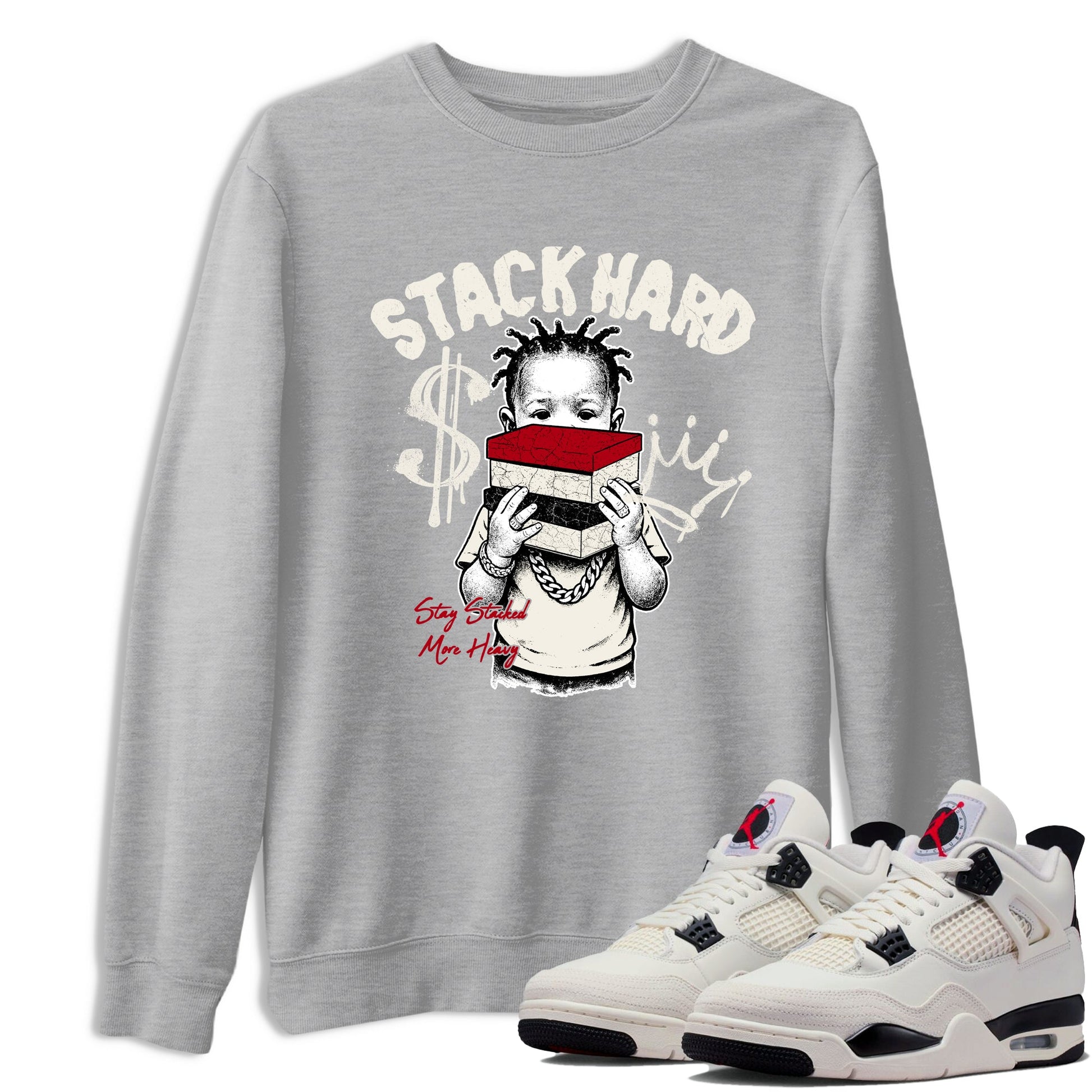 Sneaker match tees – Sneaker Tees To Match Air Jordan 4 Flight Club Shoes – Stack Hard Tee Heather Grey 1